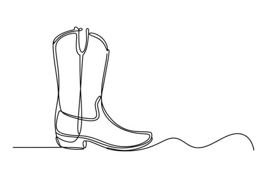 Elegant single line drawing of a classic cowboy boot with a flowing tail on a white background vector