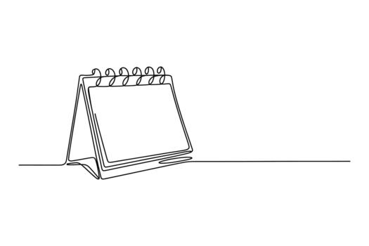 Minimalist single line drawing of a blank spiral bound desk calendar on a white background vector