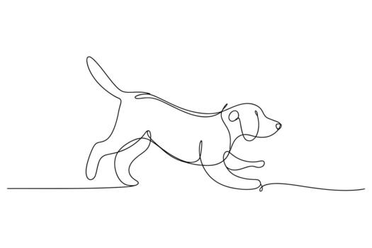 Minimalist continuous line drawing captures the joyful motion of a running dog vector