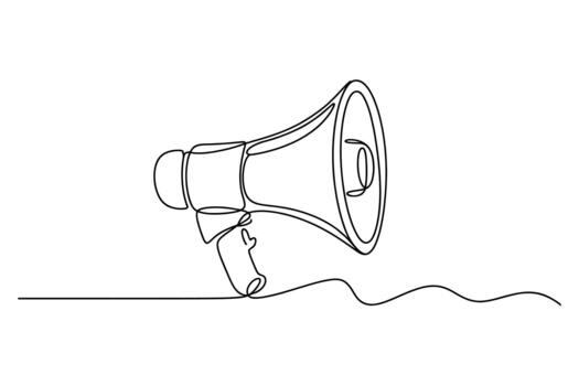 Minimalist single line drawing of a megaphone on a white background conveying a message of announcement and communication vector
