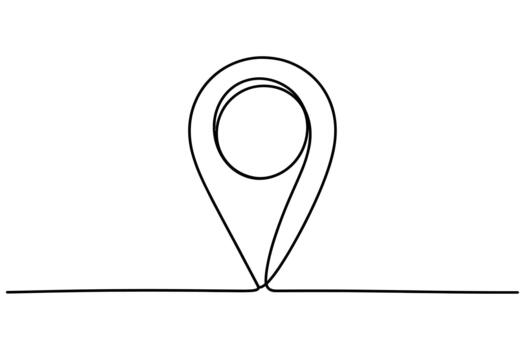 Minimalist single line drawing of a location pin icon representing navigation and destination on a white background vector