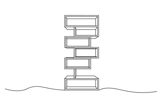 resumen arquitectónico bosquejo de un alto estrecho edificio con apilado rectangular niveles en un ondulado suelo línea vector