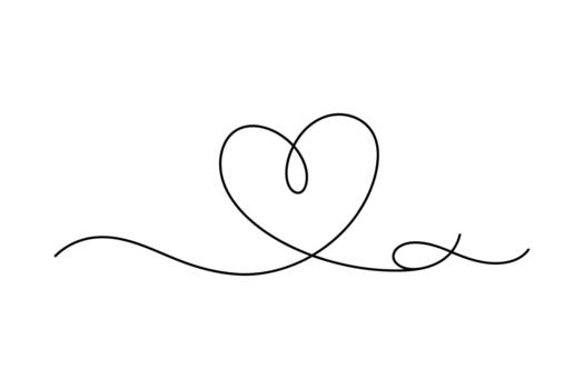 Elegant single line drawing of a heart shape formed by a continuous flowing curve on a white background vector