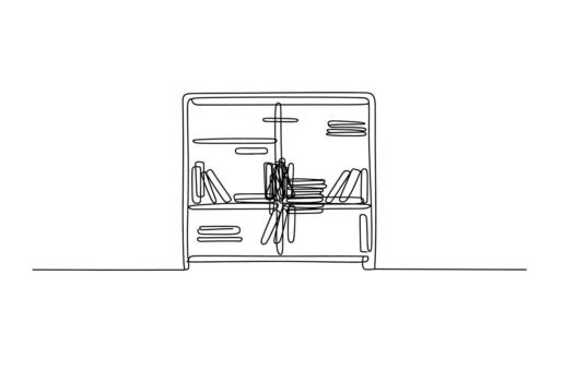 minimalista arquitectónico bosquejo de un moderno vaso monitor gabinete con interior elementos y un persona en pie dentro vector