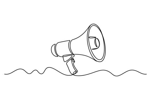 Minimalist continuous line drawing of a megaphone emitting sound waves on a white background vector