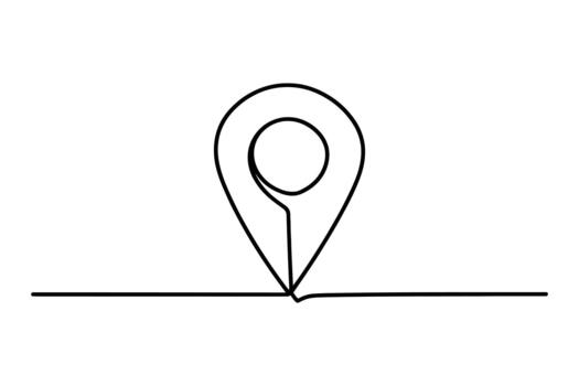 Minimalist single line drawing of a location pin icon on a horizontal line representing a map vector