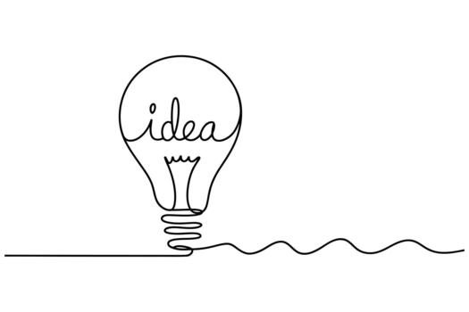 Minimalist single line drawing of a lightbulb with the word idea inside symbolizing innovation and creativity vector