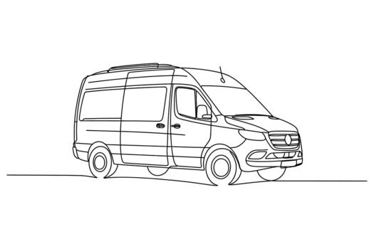 Sketch of a modern cargo van with a distinctive front grille and sleek profile vector