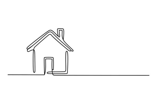 Minimalist single line drawing of a simple house with a chimney and doorway on a white background vector