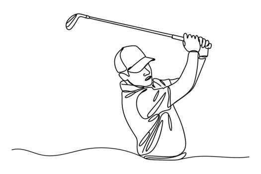 Dynamic line drawing captures the intense focus of a golfer executing a powerful swing vector