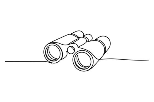 Minimalist single line drawing of binoculars on a white background symbolizing observation and exploration vector