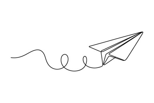 minimalista continuo línea dibujo de un papel avión altísimo mediante el aire dejando un caprichoso Rizado sendero detrás eso vector