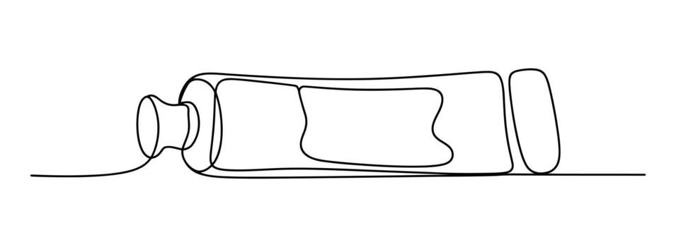 Minimalist continuous line drawing of a glass bottle lying on its side with a subtle shadow effect vector