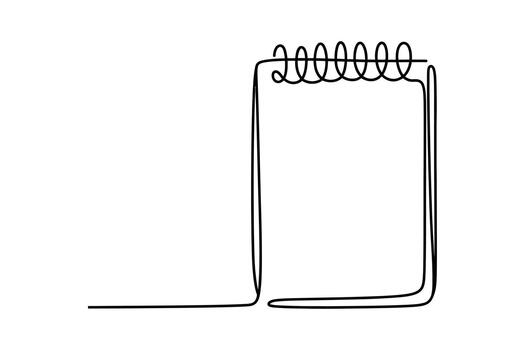 Minimalist single line drawing of a spiral bound notebook with blank pages on a white background vector