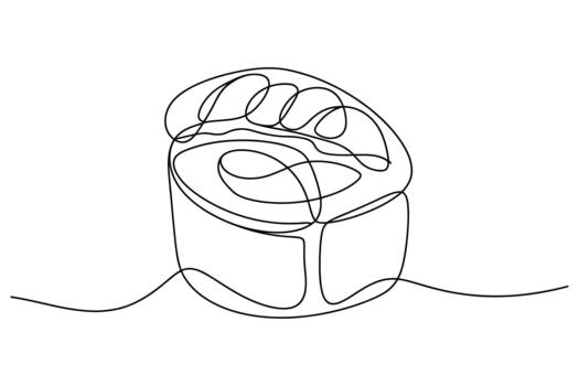 Minimalist single line drawing of a delicious mooncake with intricate patterns on its surface vector