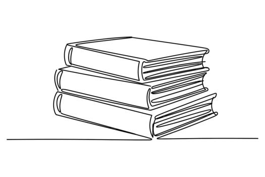 A minimalist single line drawing of a stack of three closed books resting on a flat surface vector