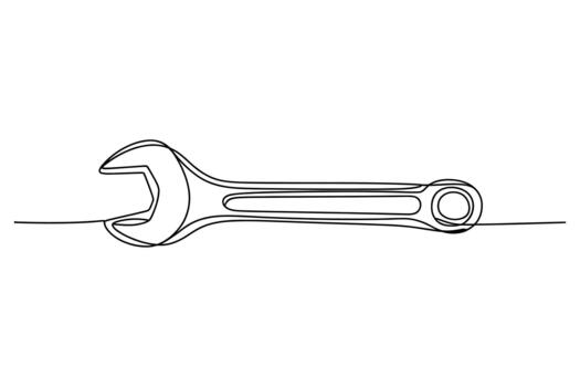 Minimalist single line drawing of a combination wrench on a white background vector