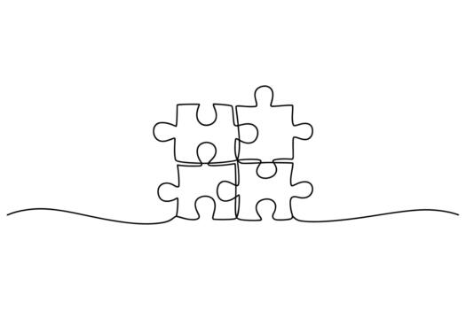 Four interlocking puzzle pieces formed by a single continuous line on a white background vector