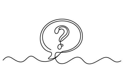 Minimalist single line drawing of a question mark inside a speech bubble on a wavy line vector