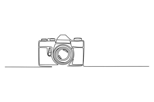 Minimalist line art drawing of a vintage slr camera on a simple white background vector