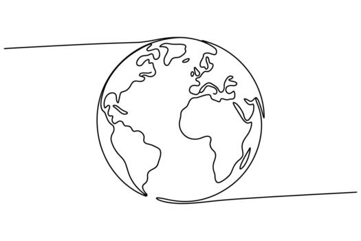 Minimalist continuous line drawing of planet earth showing continents and oceans in a simple artistic style vector
