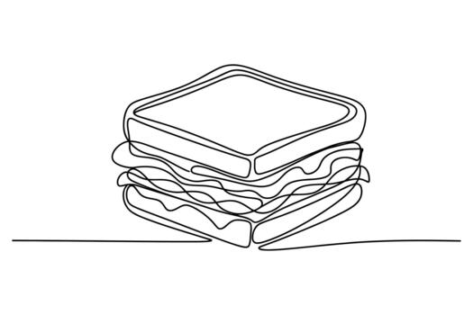 Minimalist continuous line drawing of a delicious stacked sandwich with visible layers of filling vector