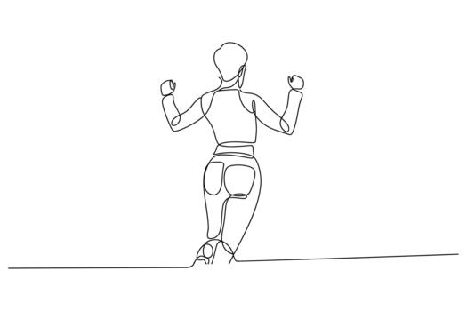 Minimalist line drawing of a robotic figure with arms raised in a victorious pose vector