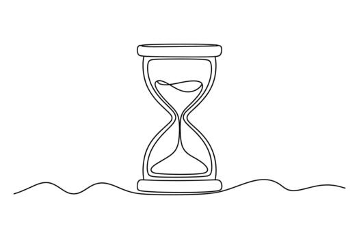 Minimalist continuous line drawing of an hourglass on a wavy line symbolizing the passage of time vector