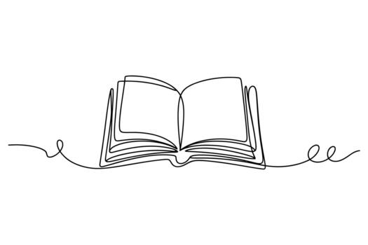 Minimalist single line drawing of an open book with flowing lines symbolizing knowledge and creativity vector