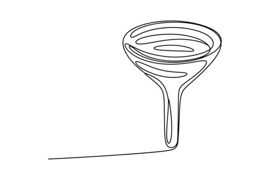 Minimalist single line drawing of a laboratory funnel with a long shadow cast on a white background vector