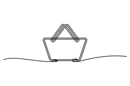 Minimalist single line drawing of a shopping basket with handles on a white background vector