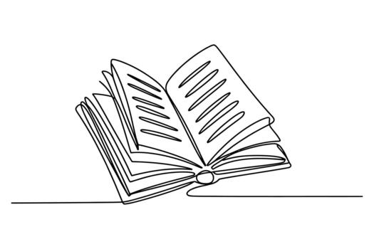 minimalista continuo línea dibujo de un abierto libro con paginas revoloteando en el viento en un sencillo horizontal línea vector