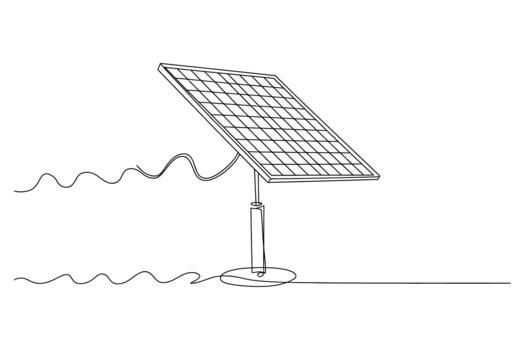 Simple line drawing illustration of a single solar panel mounted on a pole with wavy lines representing energy vector