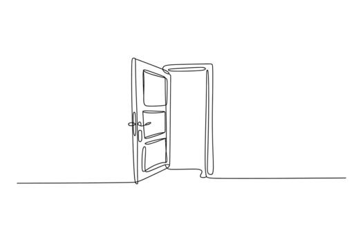 A minimalist line drawing of an open door on a white background symbolizing opportunity and new beginnings vector
