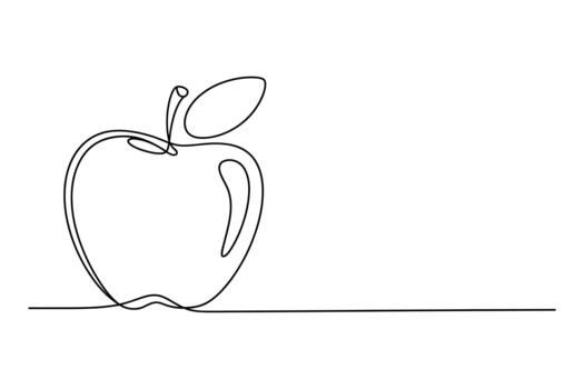 Minimalist single line drawing of a fresh apple with a leaf and stem on a white background vector