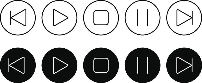 Play pause stop button icon. media button icons symbol. music start sign. Music buttons. audio player button vector