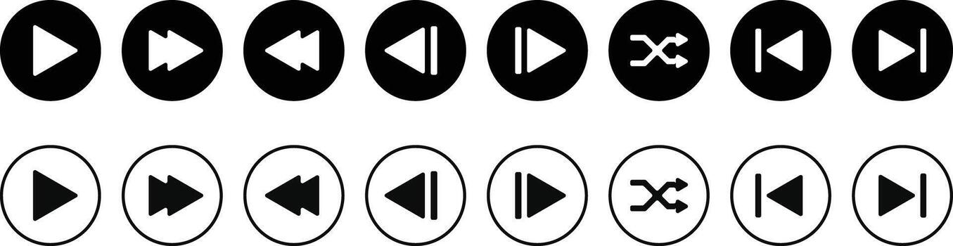 Play pause stop button icon set. media button icons symbol. music start sign. Music buttons. audio player button. vector