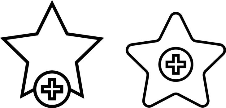 Add to favorite icons with star. Star and plus symbol. Priority content and bookmark signs. Mark as Favorite Icon vector