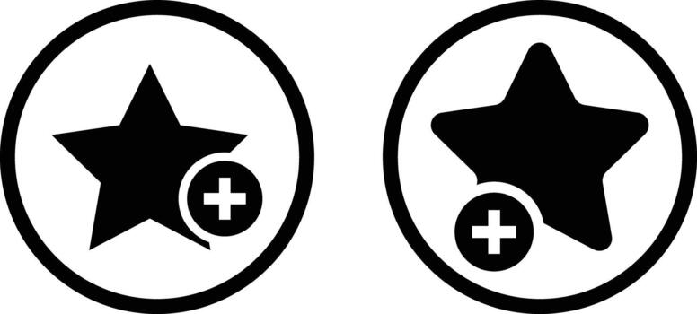 Add to favorite icon with star. Star rating and plus symbol. Mark as Favorite Icon. Save and prioritize content signs vector