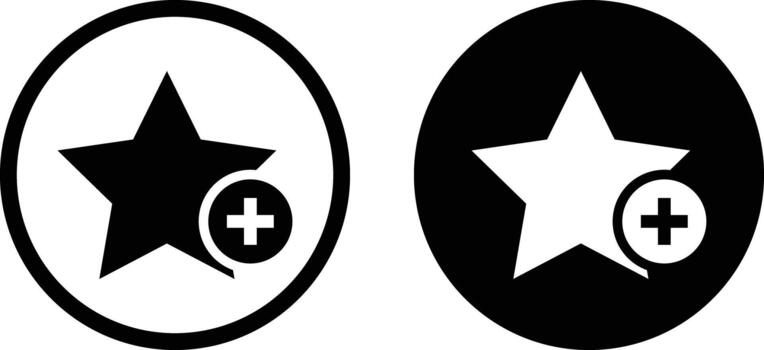 Add to favorite icon with star. Star rating and plus symbol. Mark as Favorite Icons. Save and prioritize content signs vector