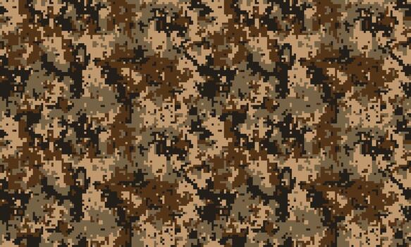 Digital camouflage pattern. Earthy tones create a seamless texture ideal for backgrounds, apparel design, or militarythemed projects. The pixelated style adds a modern, techforward feel. vector