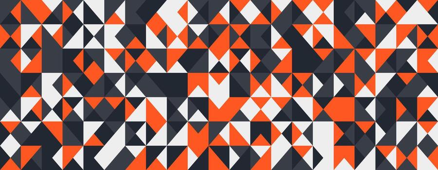 Abstract geometric pattern. Vibrant orange, white, and dark gray triangles create a dynamic, modern design. Ideal for backgrounds, website banners, or textile prints. vector