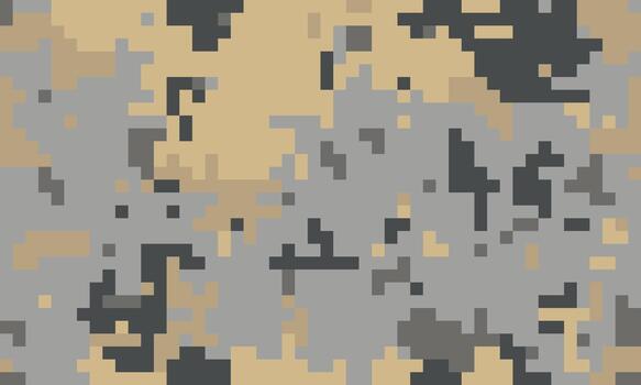 Abstract pixelated camouflage pattern in muted beige, grey, and black tones. Ideal for backgrounds, textures, or modern design projects needing a subtle yet striking visual effect. vector