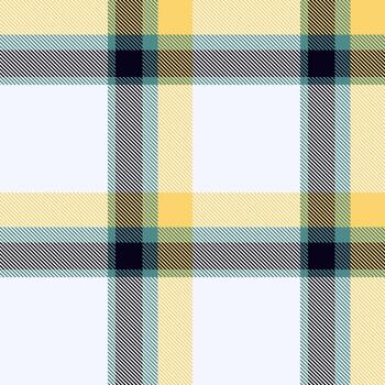 Modern plaid pattern featuring intersecting lines of yellow, teal, and black, creating a seamless repeat. Use for backgrounds, textiles, or designs. vector