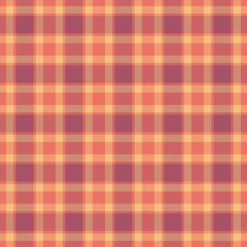 Warm, inviting plaid pattern in peach, orange, and plum hues. Ideal for textiles, backgrounds, design elements adding a cozy, classic touch. Versatile for various projects. vector