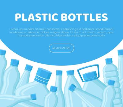 Plastic bottles banner template with space for text. Stop plastic pollution concept cartoon vector