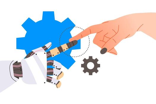 robot mecánico mano y humano conmovedor dedo pruebas percepción ilustración vector