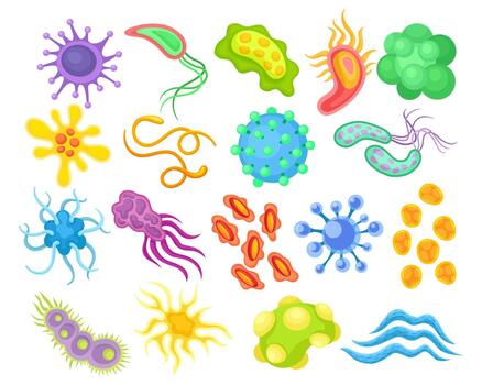 Virus and Microbes of Different Shape with Flagella Big Set vector
