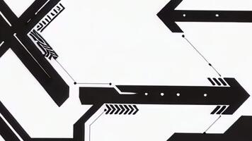 djärv svart och vit animerad pilar i en teknisk, vinkel- stil, symboliserar data flöde, bearbeta riktning, företag strategi, förbindelse, och abstrakt industriell rörelse. video