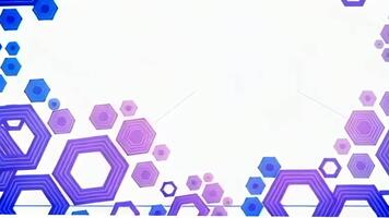 geanimeerd zeshoekig grens in Purper en blauw, symboliseert digitaal gegevens, chemie, engineering, abstract technologie, meetkundig patronen, en modern presentatie achtergronden. video